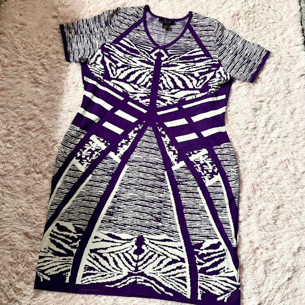 Ashley Stewart Plus V Statement‎ Geometric Thick Sweater Bodycon Dress Purple